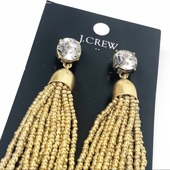 J. Crew Gold Beaded Tassel Drop Earrings - Picture 3 of 6